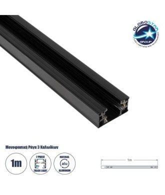 GLOBOSTAR® TRACKOLD-2PH 60875 Διφασική Ράγα 3 Καλωδίων 2L+1N για Σύστημα Ράγας Trackold-2PH AC 220-240V IP20 - Μαύρο Ματ - Μ100 x Π5 x Υ1cm
